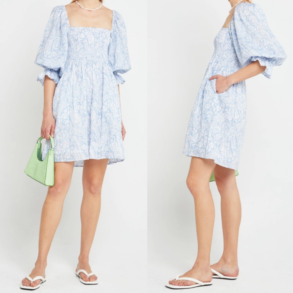 Kourt Portia Mini Dress Paisley Floral Preppy Boho Vacation Summer Womens XS